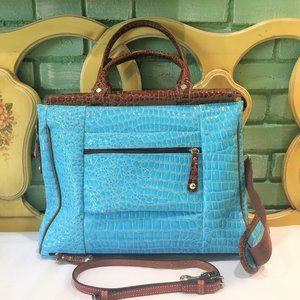 Samantha Brown Aqua Faux Croco Dowel Tote